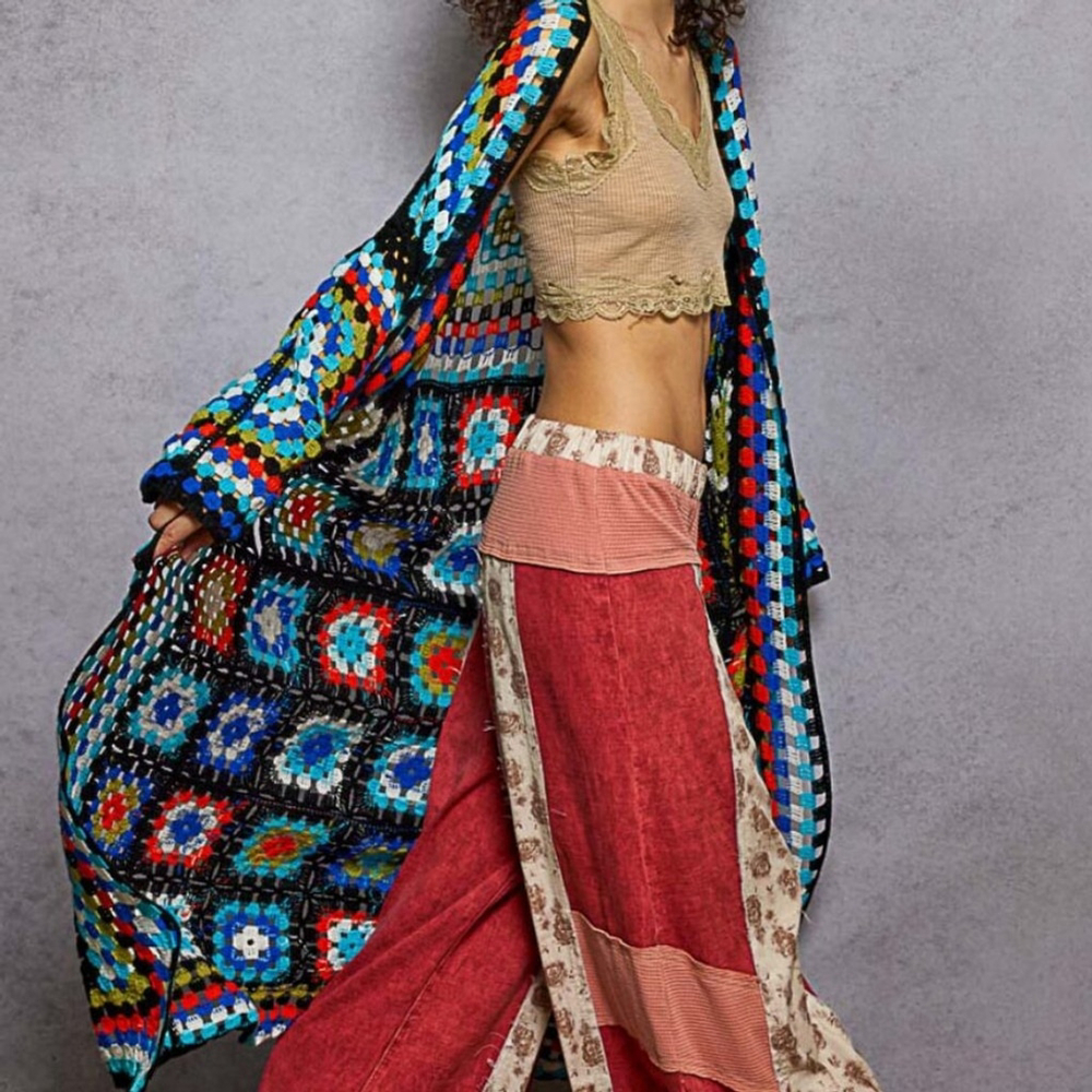 POL Granny Square Crochet Duster Cardigan | Boho Festival One Size - Picture 2 of 8